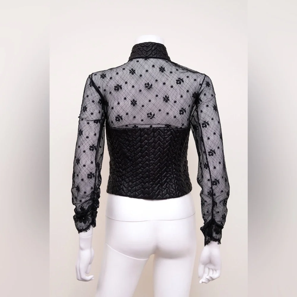 Chanel 2003 Floral Lace & Leather Jacket - Picture 5 of 7